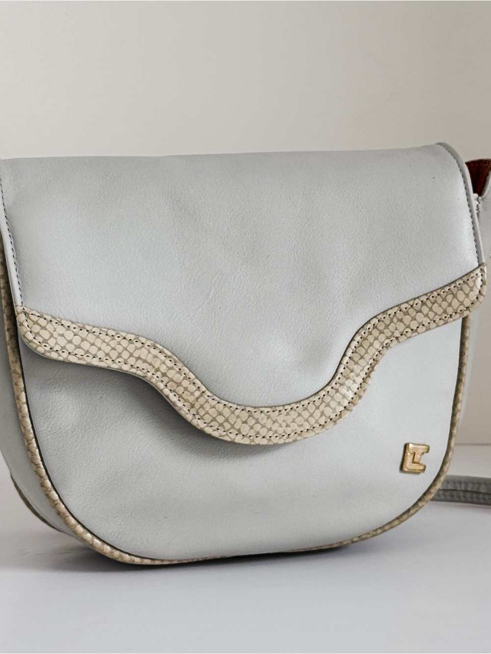 Vintage TED LAPIDUS Leather Crossbody Bag 1980s Minimalist French Designer MINT